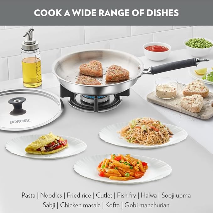 Tri-ply Stainless Fry Pan With Lid, Induction Friendly, 1.3 L, 20 cm