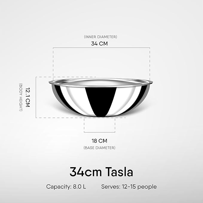 Triply Stainless Steel Tasla With Lid, Kadhai Without Handle, Induction & Gas Stove Compatible, 8 L