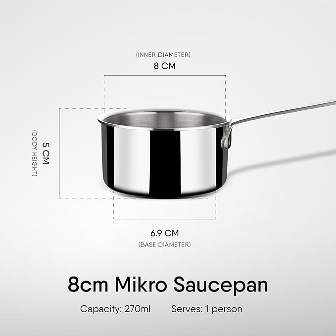 Triply Stainless Steel Mikro Saucepan, Mini Milk Pan, 1 Cup Tea/ Coffee Pan, 270 ml, 8 cm