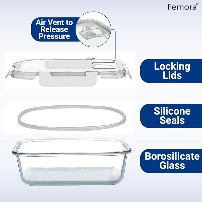 Borosilicate Glass Containers for Kitchen, Storage Box for Kitchen With Air Vent Lid, Set of 3 - Design 2