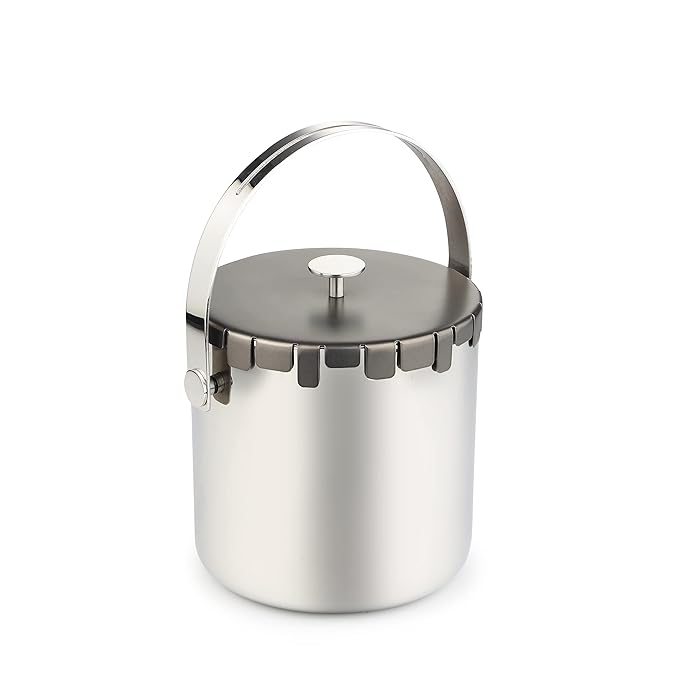 Designer Stainless Steel Ice Bucket With Lid, Gloss Mirror Polish, Cityscape Pattern