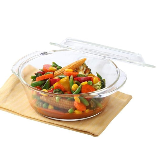 Glass Casserole Deep Round Oven and Microwave Safe Serving Bowl With Glass Lid, 2.5 L, Transparent