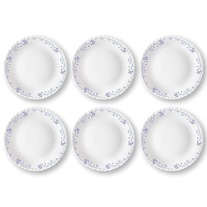 Opalware Full Plate, 11 inch, White, Set of 6 - Flora, Opalware Full Plate