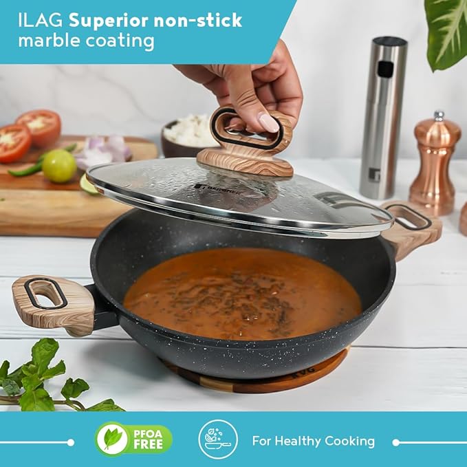 Ultimate Forged Nonstick 24 cm Kadai With Glass Lid, 2 L Capacity