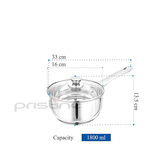 Try Ply Induction Base Stainless Steel Sauce Pan With Knob Glass Lid