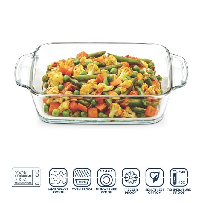 Glass Baking Dish, 1.6 L, Transparent, 1 Piece Square Dish With Handle