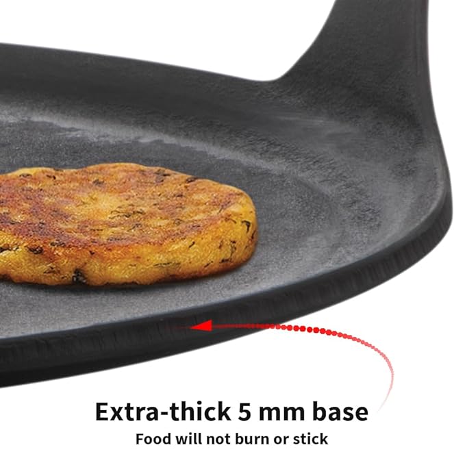 27 cm Cast Iron Dosa Tava, Pre-seasoned Flat Tawa for Roti Black