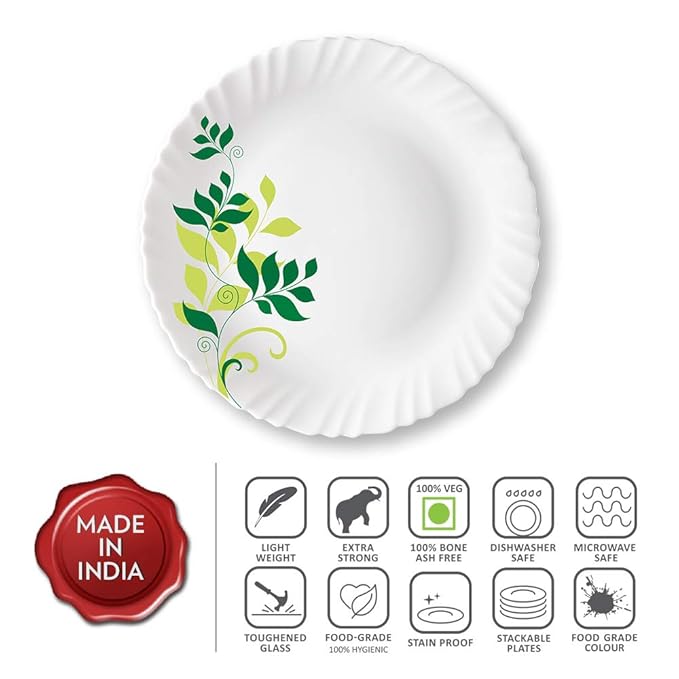 Opalware Full Plate, 11 inch, White, Set of 6 - Design 4
