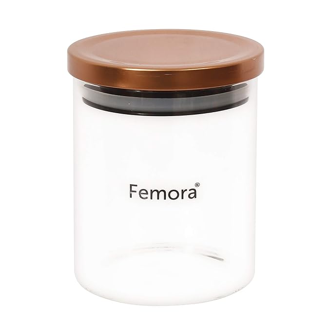Borosilicate Glass Jar With Golden Metallic Lid, Jars for Kitchen Storage, 600 ml, Set of 6