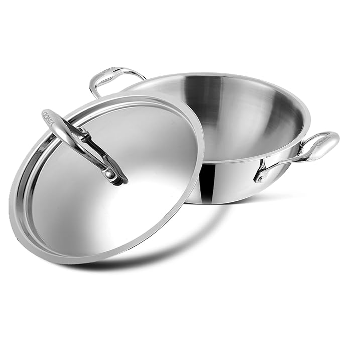 Triply Stainless Steel Extra Deep Kadai with Lid 5.5 L (30 cm), 2.5 mm Thick, Stainless Steel Cookware