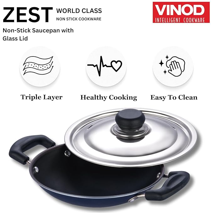 Non Stick Appachetty with Lid - 20 cm, Appam Pan, 3 mm Extra Thick, 3 Layer Coating