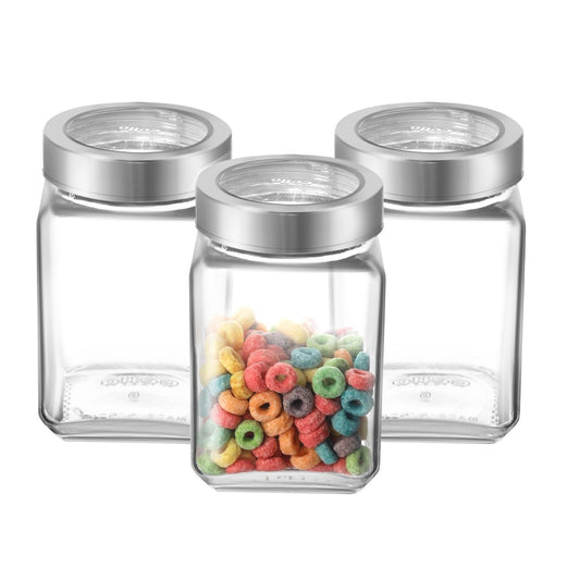 Fresh Glass Storage Jar for Kitchen Transparent Set of 3 Pcs - 800 ml
