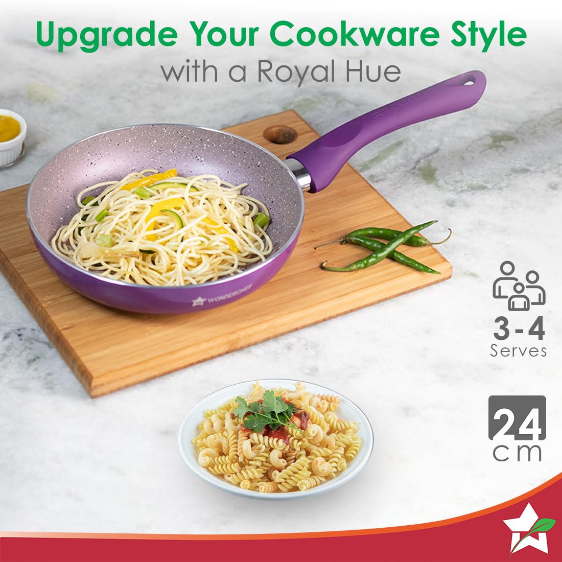 Royal Velvet Non-stick 24 cm Fry pan I Induction Ready, Soft-touch handles, Non - Toxic I Virgin Aluminium