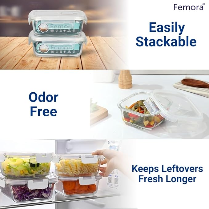 Borosilicate Glass Containers for Kitchen, Storage Box for Kitchen With Air Vent Lid, Set of 3, 180 ml