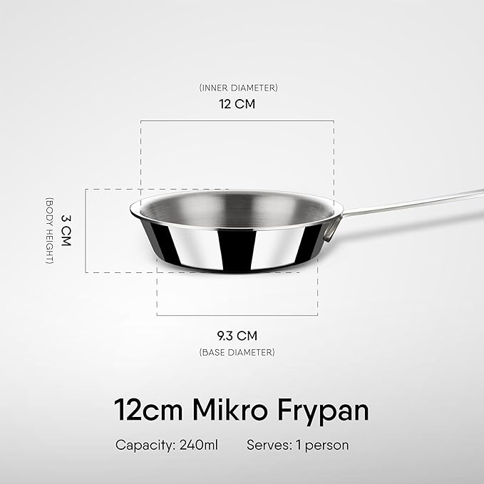 Triply Stainless Steel Mikro Frypan, Mini Frying Pan, 1 Omelette Pan, Induction & Gas Stove Compatible