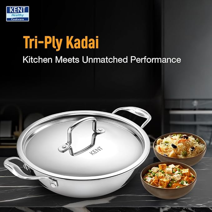 Triply Kadai 28 cm With Ss Lid Stainless Steel Aluminium
