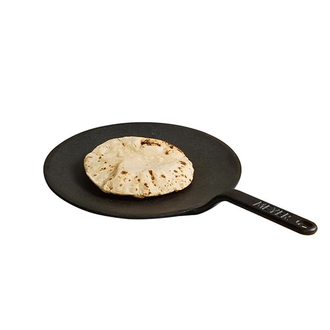 Pre-Seasoned Cast Iron Roti Tawa Pan with Stick Handle 26 cm Black