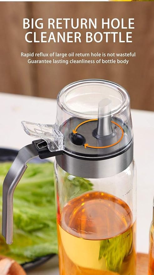 Borosilicate Glass Oil Bottle Oil Dispenser & Stoppers With Chrome Finish Steel Handle, 500 ml