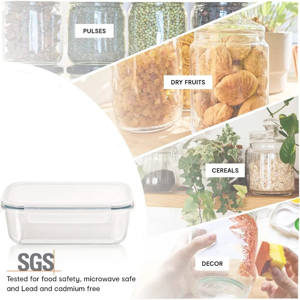 1L Glass Storage Container with Lockable Lid, Leak-Proof, Spill-Proof, Clear
