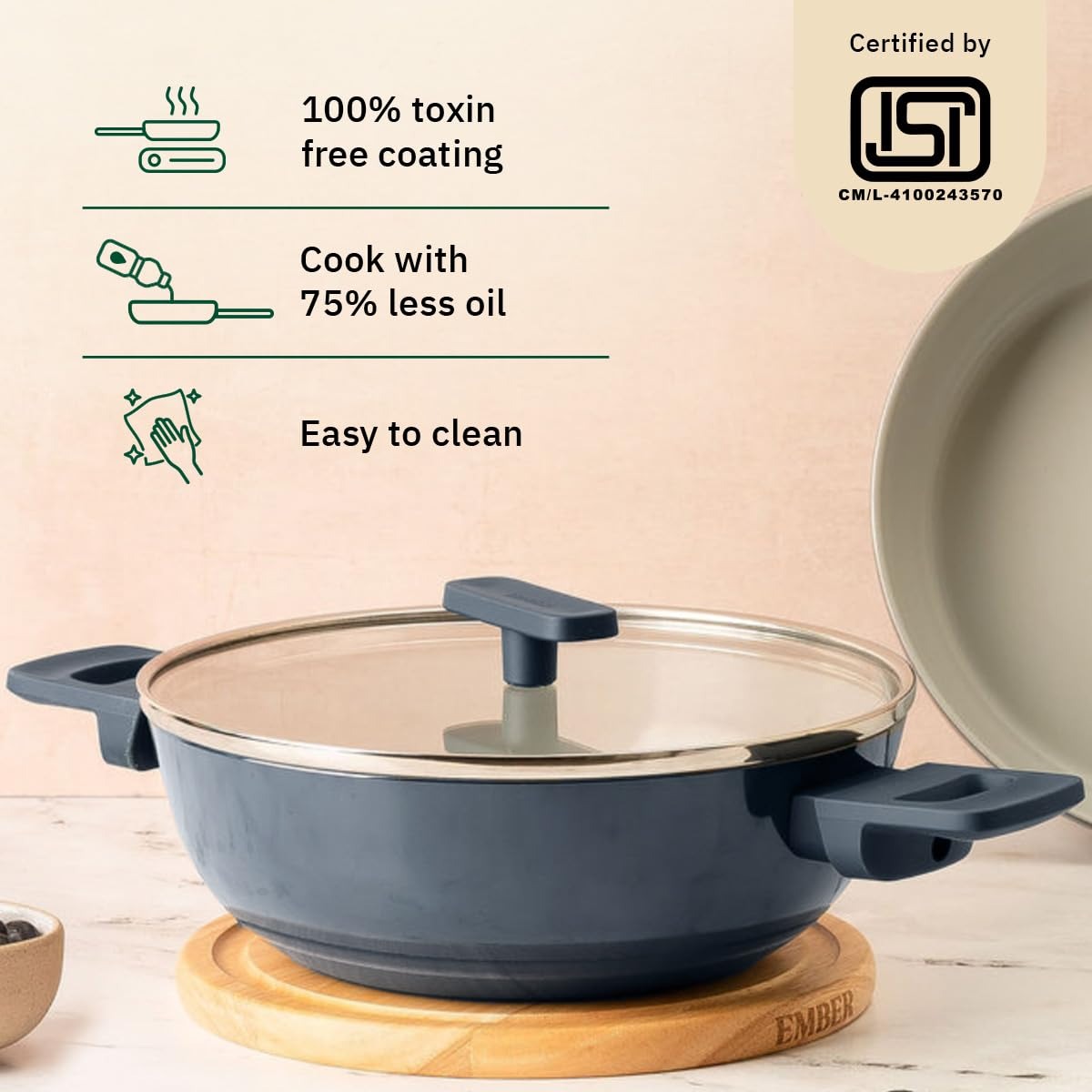 Kadai 24 cm with Glass Lid Soft-Touch Handle Ceramic Non-Stick