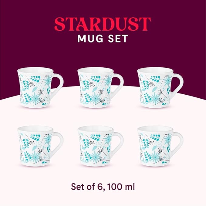 Stardust Opalware Mug, Set of 6 Tea/coffee Mugs, 100 ml Each