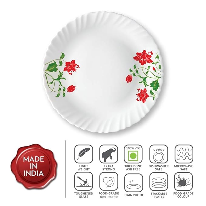 Opalware Full Plate, 11 inch, White, Set of 6 - Hazel, Opalware Full Plate