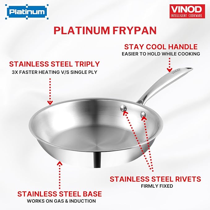 Triply Stainless Steel Frypan 24 cm, 2.5 mm Thick, Steel Pan, Scratch Resistant, Non Toxic