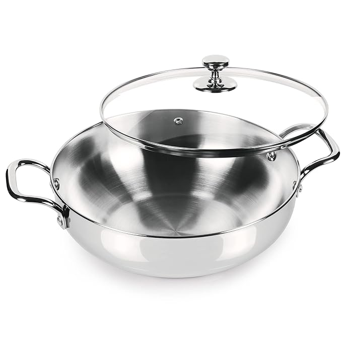Stainless Steel Sandwich Bottom Kadhai with Glass Lid, 28 cm / 4.2 L