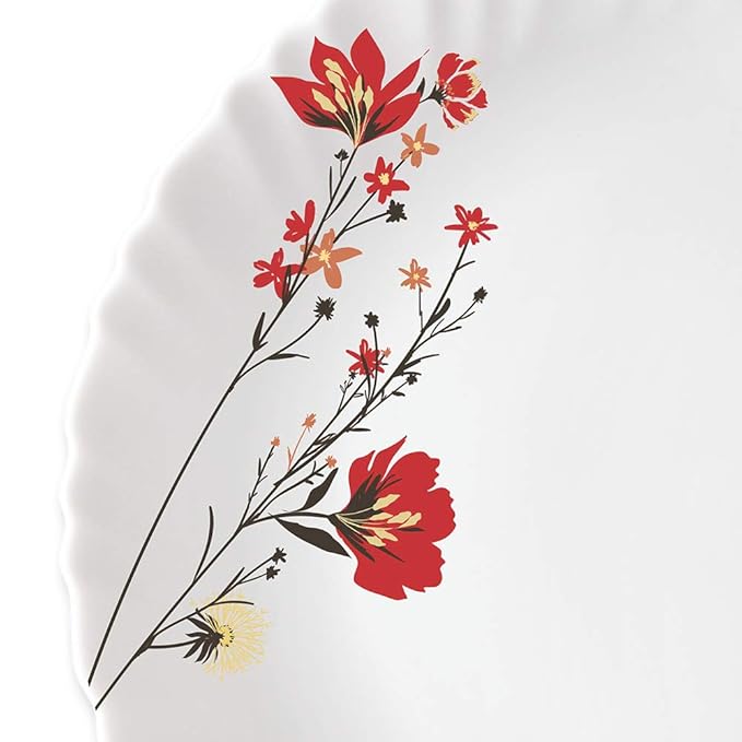 Opalware Full Plate, 11 inch, Set of 6, Red & White