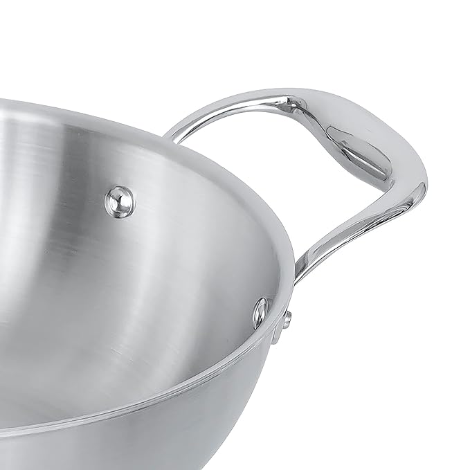 Stainless Steel Tri-ply Healthy Cooking Induction Safe, Stain Resistant, Zero Coating Deep Frying Kadhai Pan