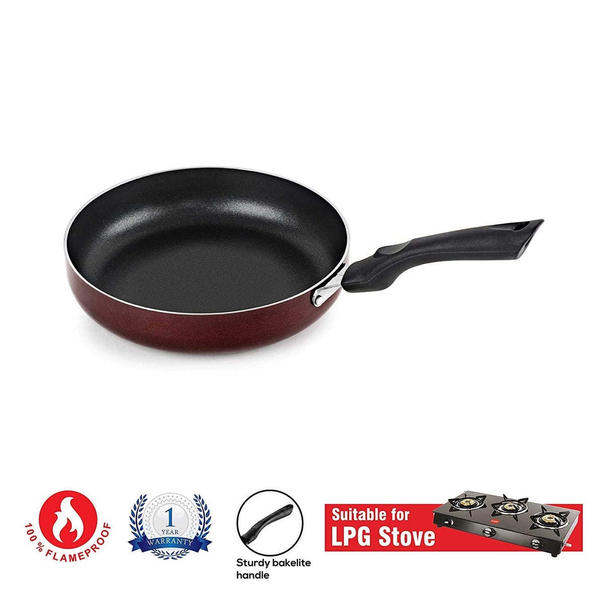 Non Stick Induction Base Frying Pan/Tapper Pan, 220 mm, Cherry, Aluminium