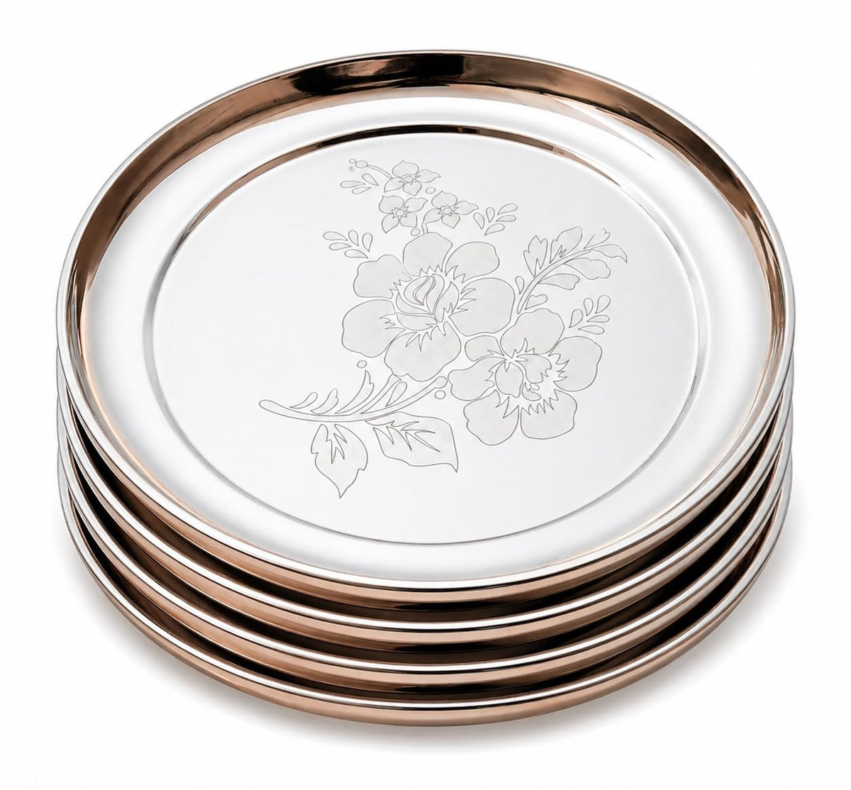 Stainless Steel Laser Design Dinner Plate - Set of 4