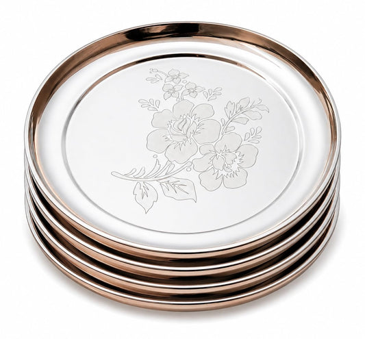 Stainless Steel Laser Design Dinner Plate - Set of 4