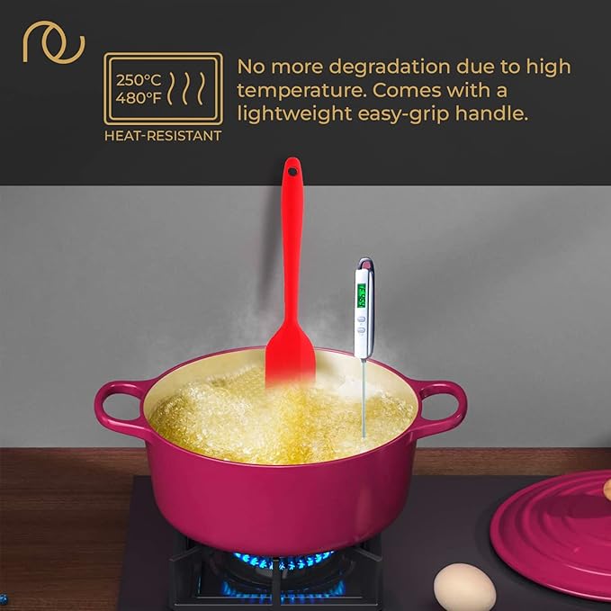 Seamless Design Set of 2, Red Oil Brush for Cooking & Non-stick Silicone Spatula Baking & Mixing