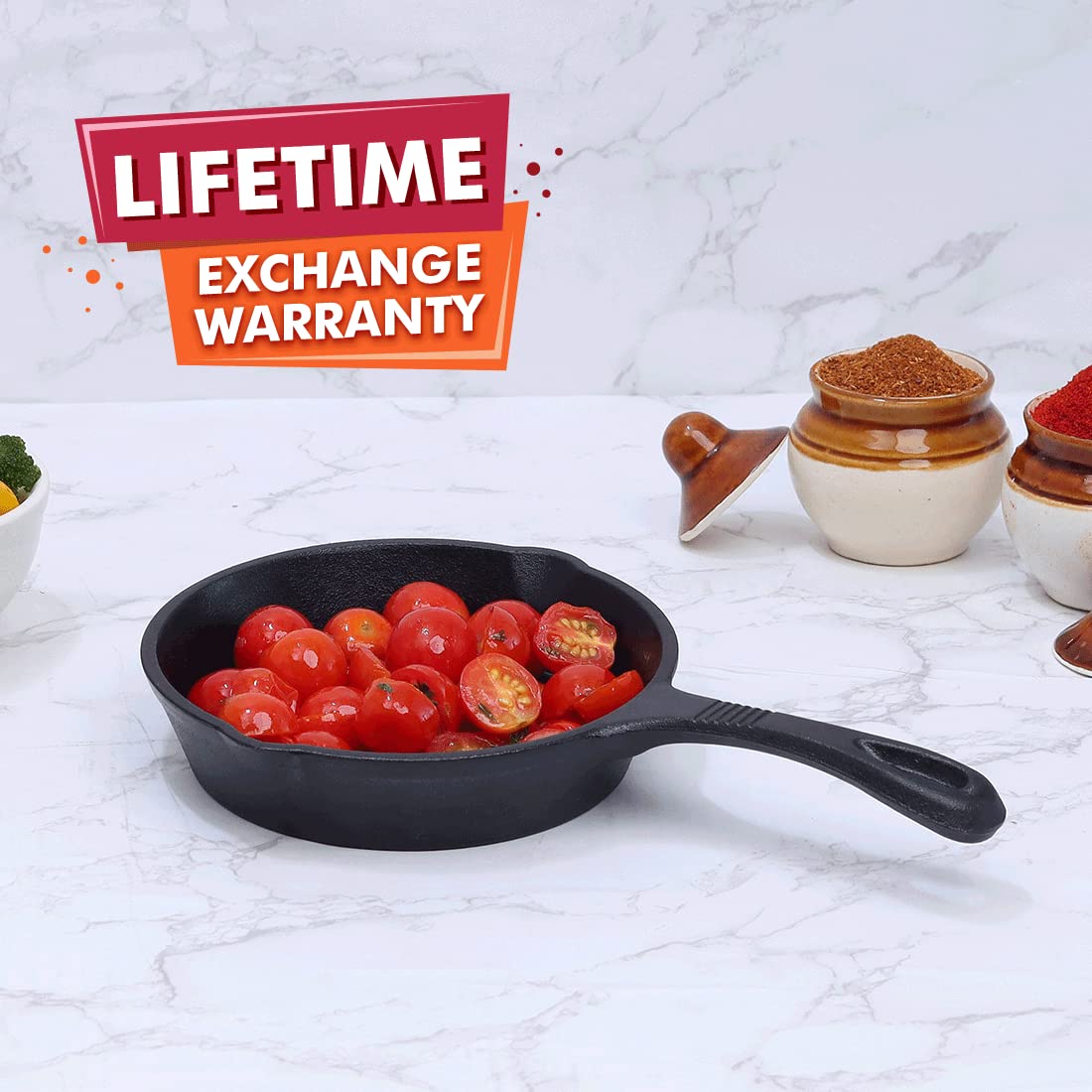 Pre Seasoned 15 cm Cast Iron Fry Pan, Black
