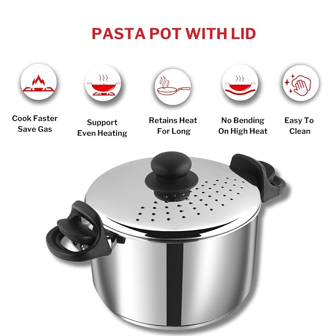 Stainless Steel Cookware Pasta, Noodle Steamer Pot With Lid - 4 L, Rice, Veggies Stainer Pot