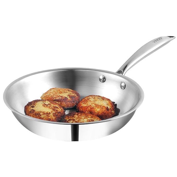 Triply Stainless Steel Frypan 20 cm, 2.5 mm Thick, Steel Pan, Scratch Resistant