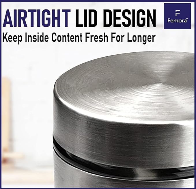 Kitchen Storage Jars Steel Finish With See Through Window Jar, 700 ml, Pack of 6, Silver