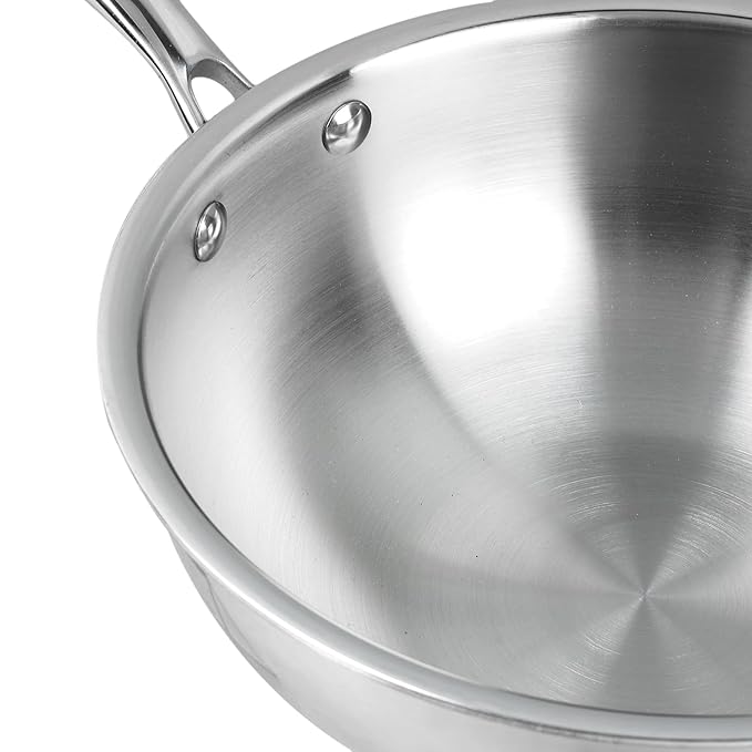 Triply Stainless Steel Frypan - 22 cm, Deep Skillet Pan with Lid, Rivetted Study Handle
