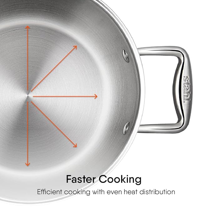Stahl Artisan Triply Stainless Steel Sauce Pot/ Casserole With Lid | Induction Pot | Briyani Pot/ Handi | 7.2 Litres | 2