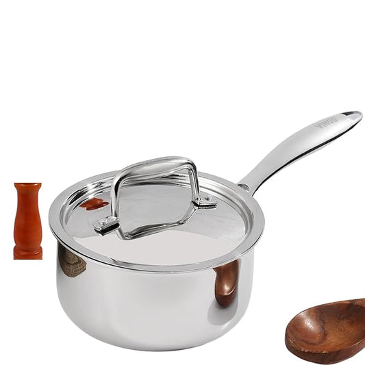 Triply Stainless Steel Saucepan with Lid - 1.2 L (14 cm), 2.5 mm Thick, Tea, Chai Pan
