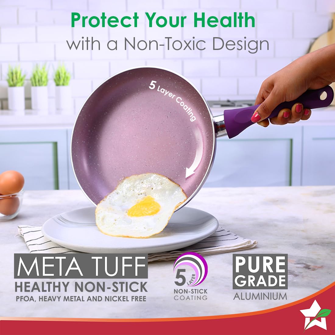 Royal Velvet Non-stick 24 cm Fry pan I Induction Ready, Soft-touch handles, Non - Toxic I Virgin Aluminium