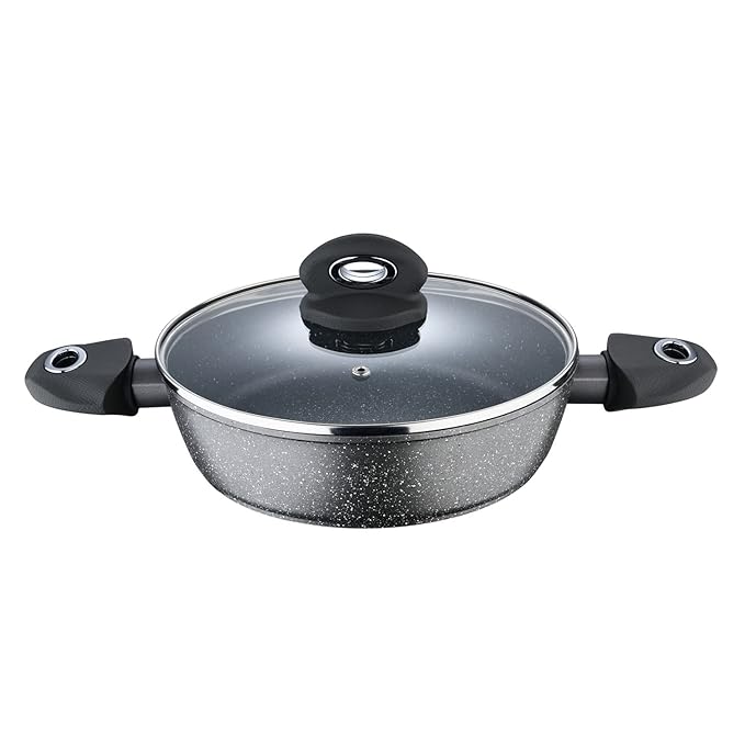 Nonstick 24 cm Shallow Kadai, Glass Lid, 2.3 L