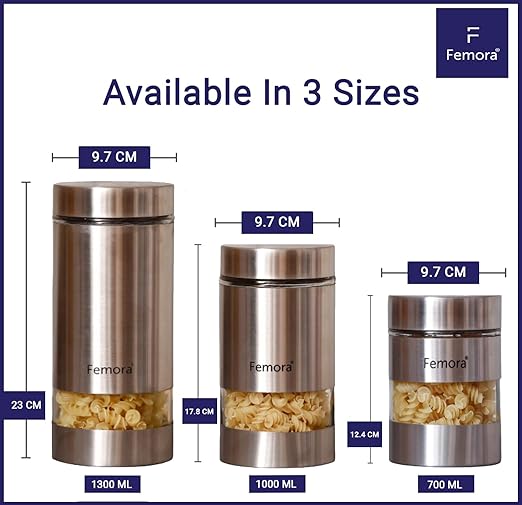 Metallic Clear Glass Kitchen Storage Jar, 700 ml, Set of 4