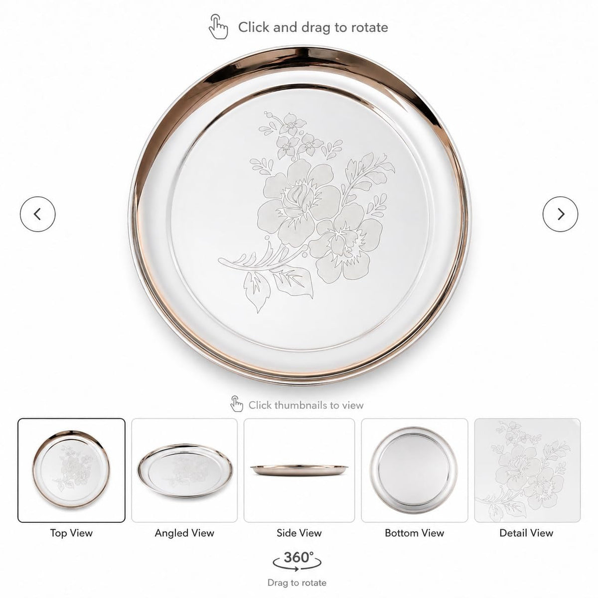 Stainless Steel Laser Design Dinner Plate - Set of 4
