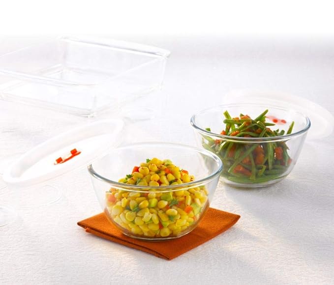 Serving & Mixing Bowl With Lid, 2 Piece Set (350 ml Each), Borosilicate Glass Bowl for Kitchen & Dinning