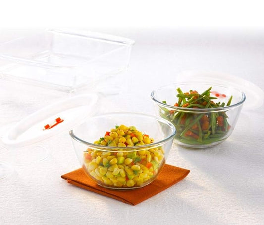 Serving & Mixing Bowl With Lid, 2 Piece Set (350 ml Each), Borosilicate Glass Bowl for Kitchen & Dinning