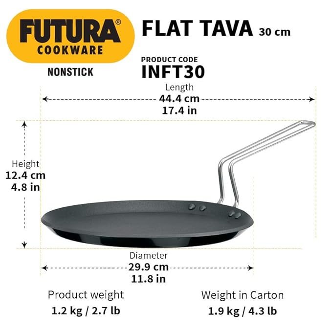 Induction Compatible Nonstick Flat Tava 30 cm, 4.88 mm (Black)
