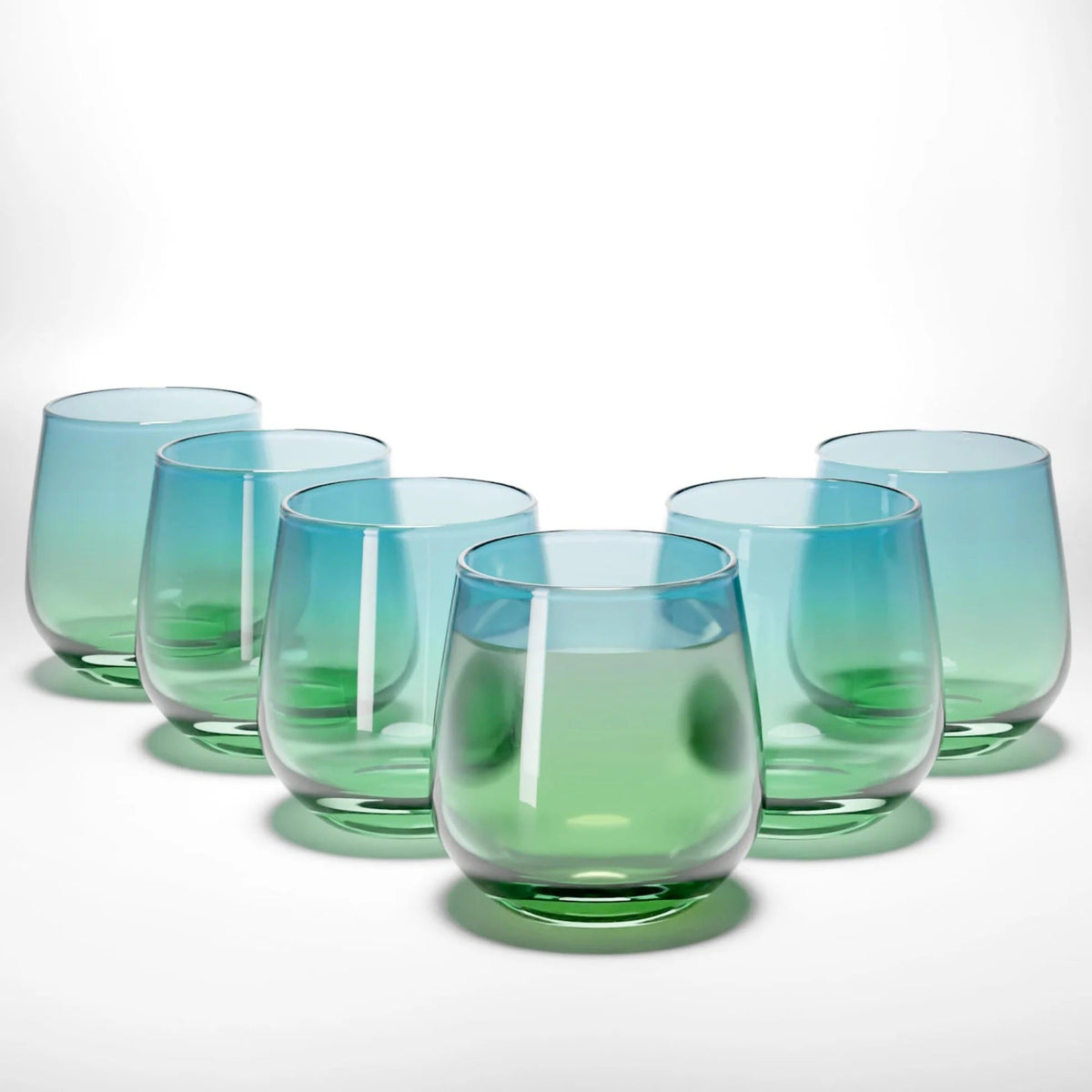 430 ml Dual Tone Stemless Glasses Set of 6, Blue Green