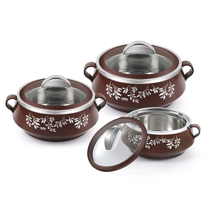 Glitter Casserole with Inner Steel, Insulated Stainless Steel Inner Body Casserole Set for Meal, Set Of 3